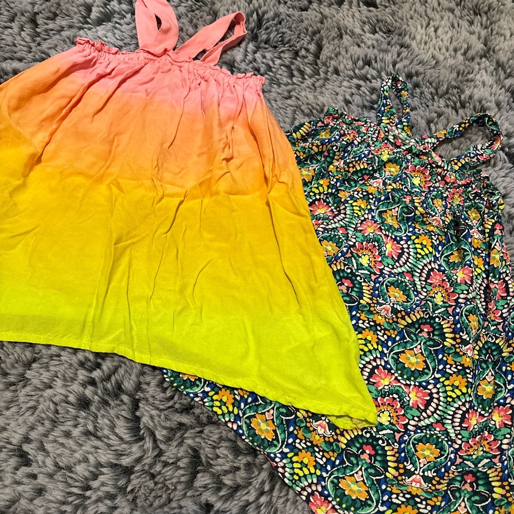 Old Navy Kids Dress bundle - Pink and Yellow Ombre, & Multicolor Floral